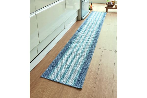 泉州産キッチンマット　ブルーボーダー ４０×２４０ｃｍ