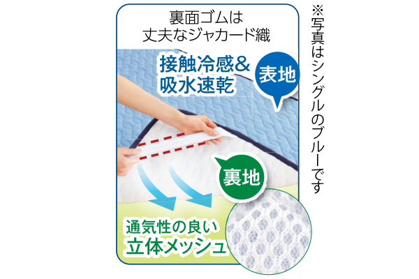 【ネット限定】感じてドライ＆触ってクール【下Ｒ】涼感敷パッド　　セミダブル　120×205ｃｍ　ブルー