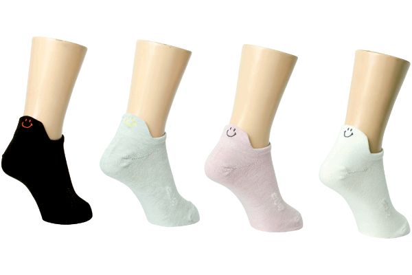 【ネット限定】スマイル刺繍フラップスニーカー丈ソックス　（４色組　22〜25cm）　　