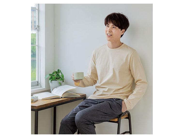 【ネット限定】インド綿あったか吸湿発熱長袖Ｔメンズ　クリーム