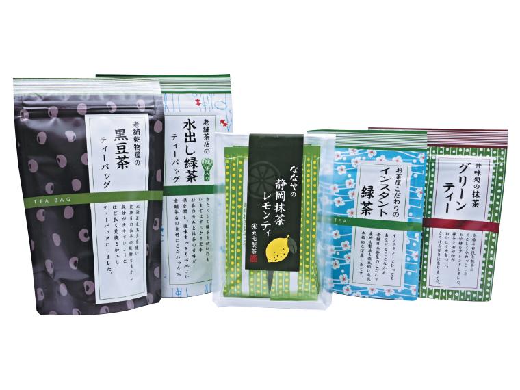 自宅 喜作園 手拭柄茶アソートセット ななやの静岡抹茶レモンティ8g×10、お茶屋こだわりのインスタント緑茶40g、甘味処の抹茶グリーンティー60g、老舗茶店の水出し緑茶ティーバッグ5g×8、老舗乾物屋の黒豆茶ティーバッグ6g×10
