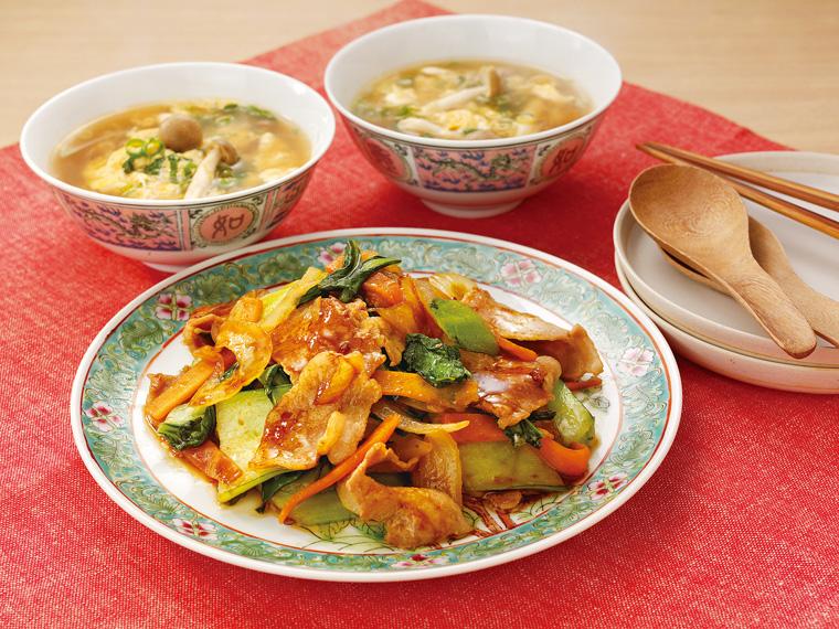 おかずキット　産直豚肉とチンゲン菜の中華炒め／しめじと卵の中華スープ 2人前