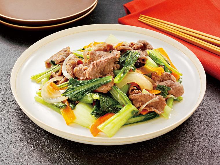 おかずキット　牛肉と2種の青菜炒め（産直牛肉使用） 2人前