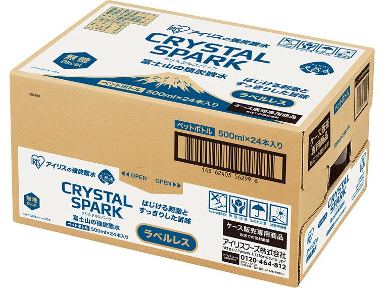 クリスタルスパーク　富士山の強炭酸水（ラベルレス）（ペットボトル） 500ml×24