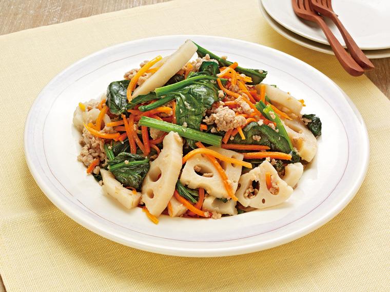 おかずキット　たっぷりれんこんと有機ほうれん草のガーリック炒め 2〜3人前