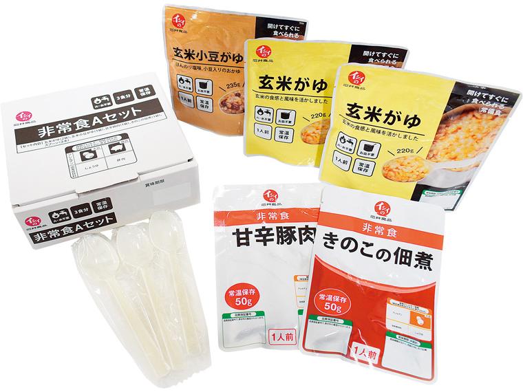 非常食セット 玄米がゆ440g(220g×2)、玄米小豆がゆ235g、きのこの佃煮50g、甘辛豚肉50g
