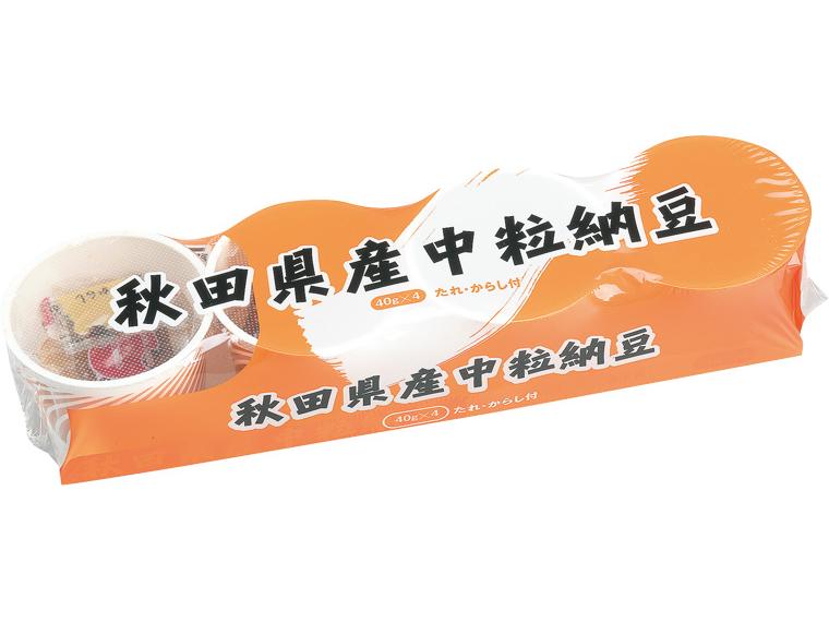 秋田県産中粒納豆（たれ・からし付） 40g×4、たれ4g×4、からし1g×4