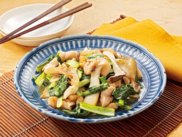 おかずキット　鶏肉ときのこの青菜炒め（産直鶏肉使用） 2人前