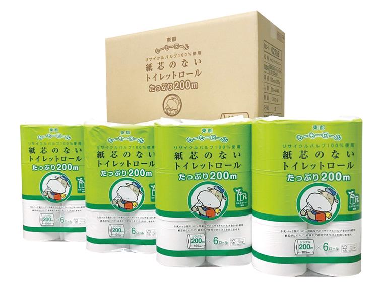 東都もーもー 紙芯のない トイレットロール たっぷり200m  シングル 200m×6R×4 