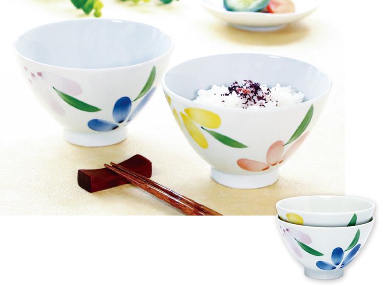 有田焼 手描き飯碗花園  2色組 