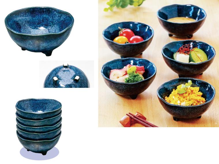 美濃焼 紺窯変三つ足小鉢 　 5個組 