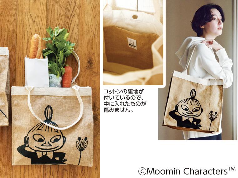ムーミン ジュートプリント スクエアトートバッグ  お花とリトルミイ 