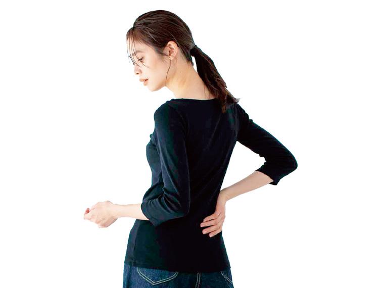 オーガニックコットン ベーシックボートネック7分袖トップ ブラック Ｌ 