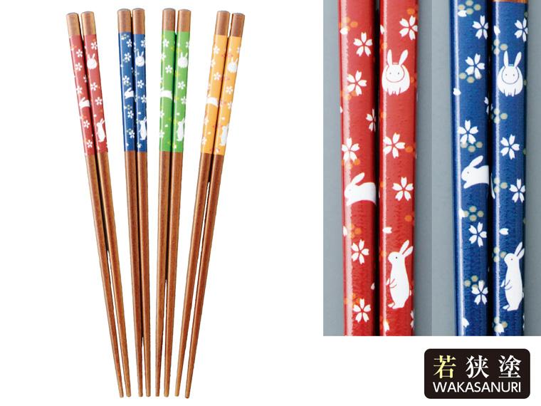 若狭　食洗機対応山花うさぎ塗箸４色組　